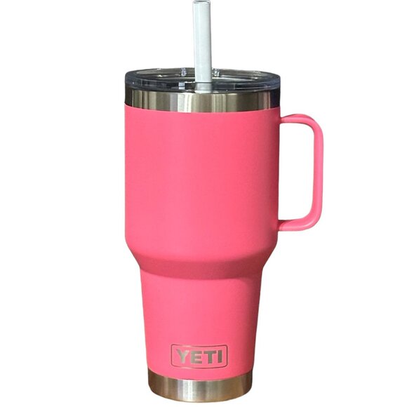 LASER ENGRAVED PERSONALIZATION YETI 35 oz. Straw Lid Tumbler in TROPICAL PINK - Picture 1 of 2
